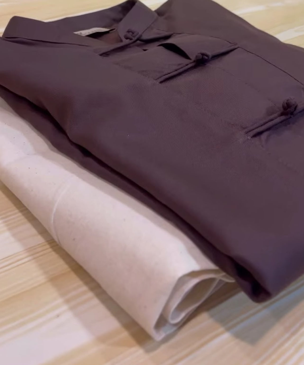 Chocolate Brown Mandarin Co-ord Set | Irish Cotton Top with Ivory Barrel Pants