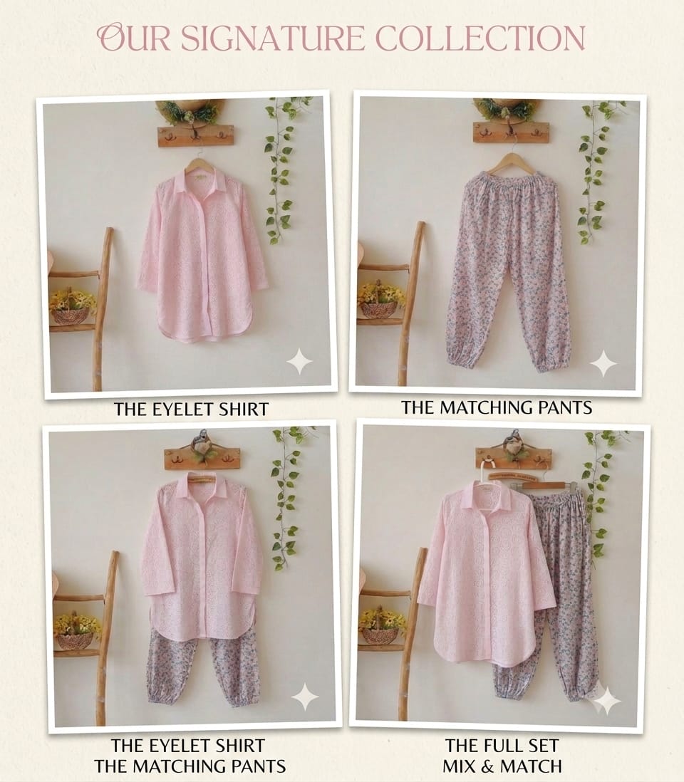 Pink chickenkari shirt along linen bottom