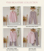 Pink chickenkari shirt along linen bottom